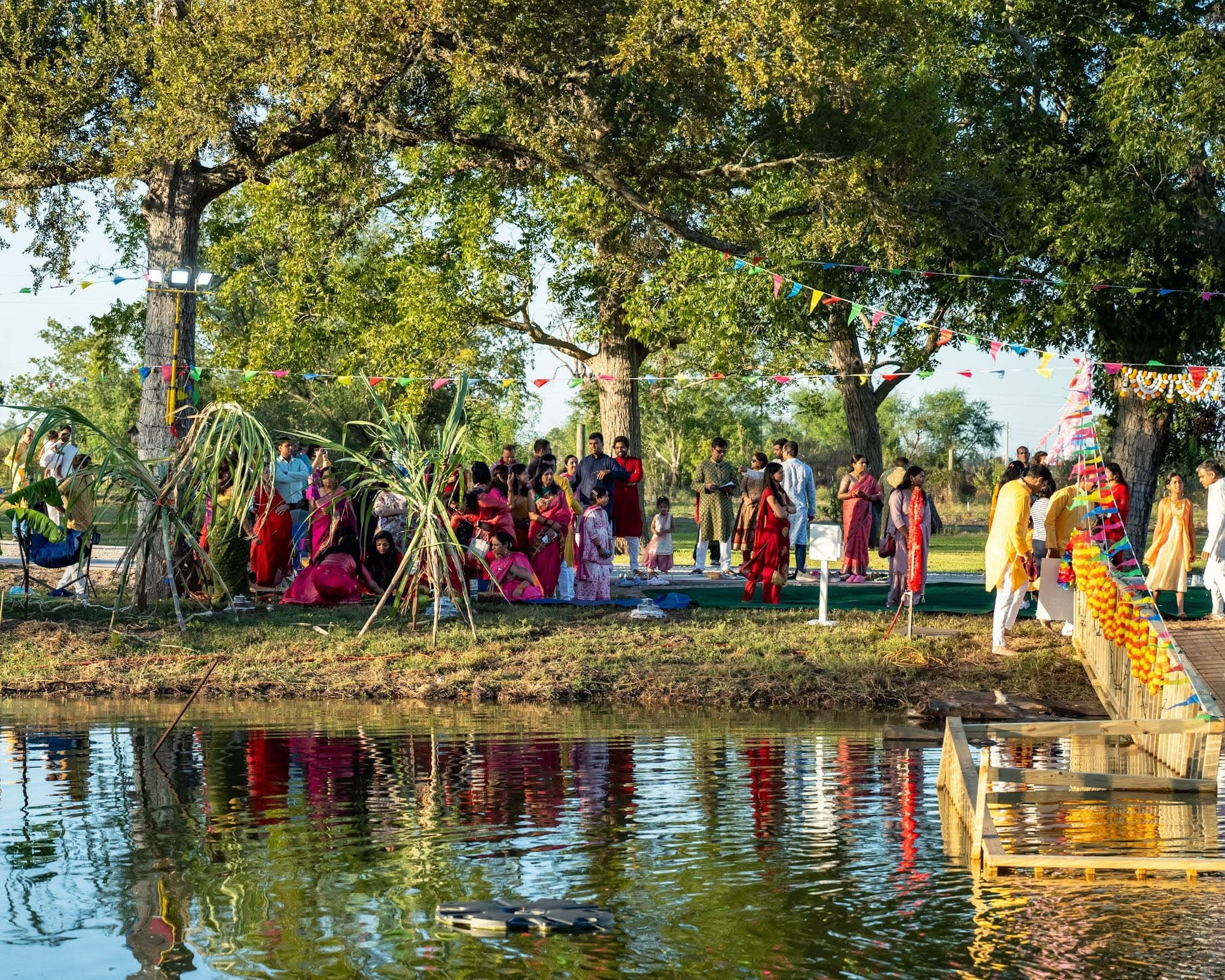 Devotees gathering for evening arghya