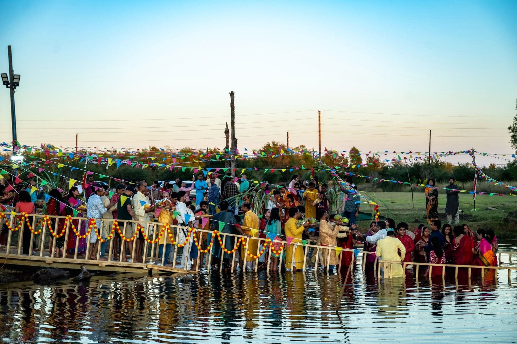 Chhath Puja gathering beside the water