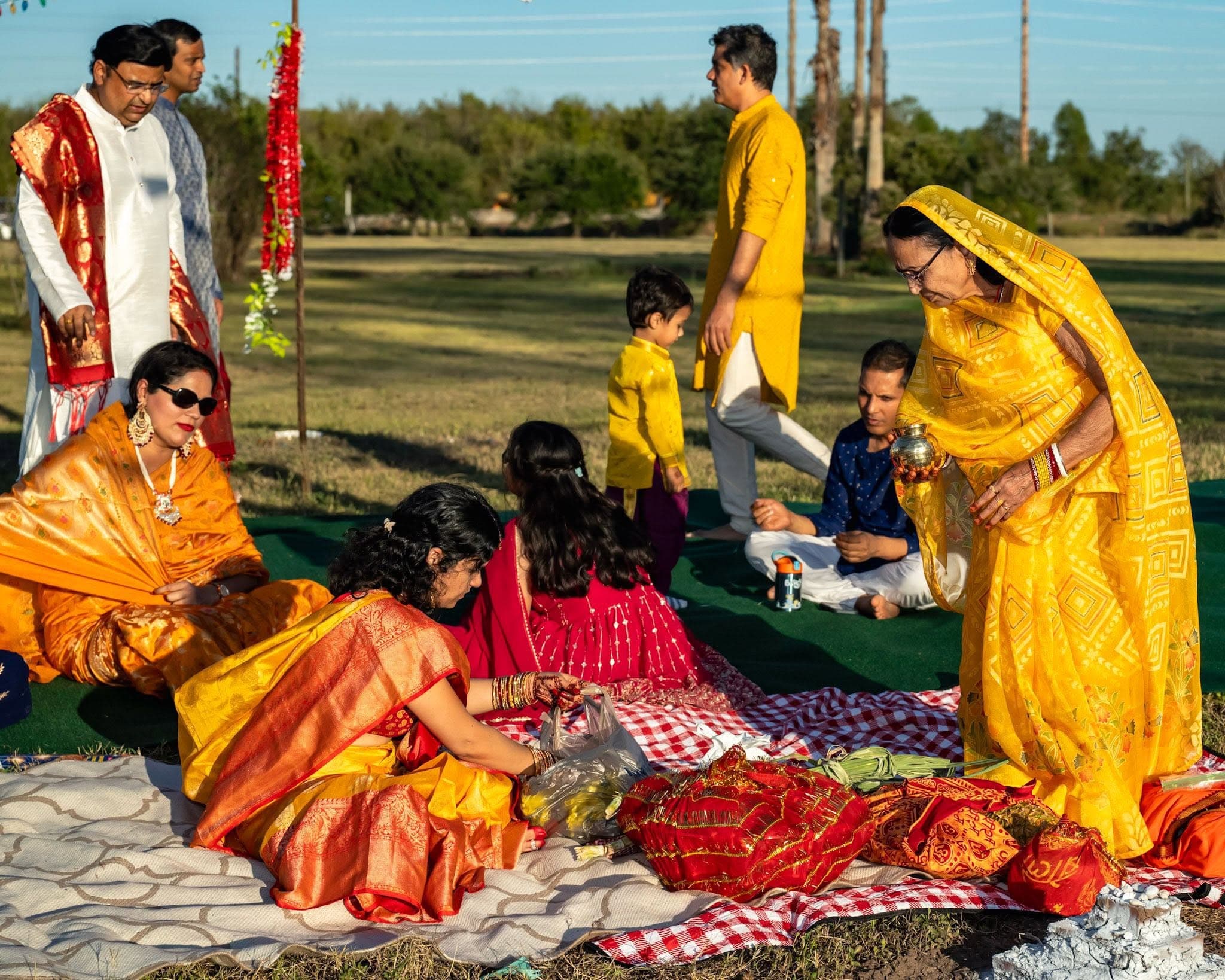 Festival decorations at the Chhath Houston ghat